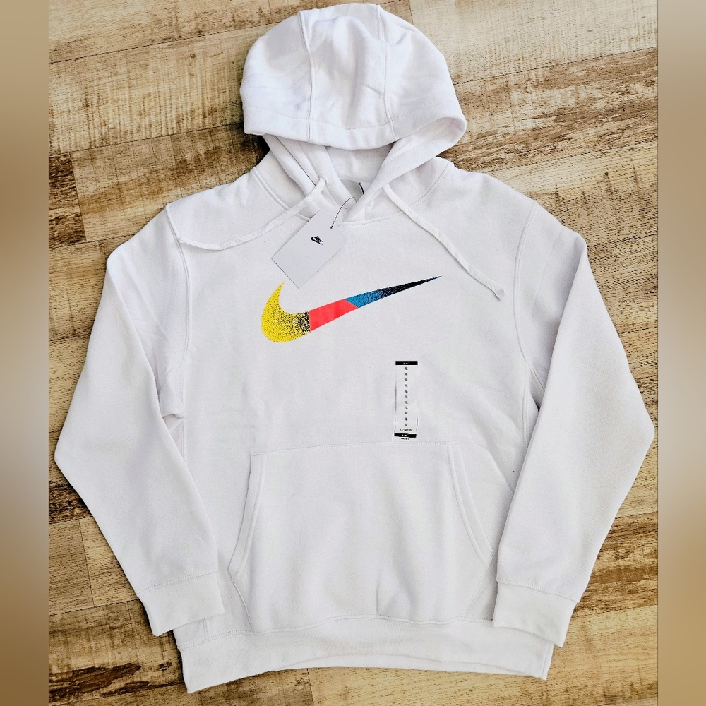 Nike Sportswear Brushed Plush Hoodie White Rainbow Swoosh Logo NWT Unisex